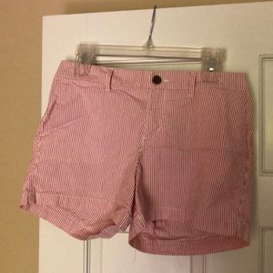 Pink pinstripe seersucker shorts